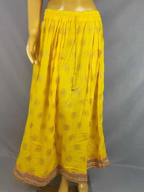 Yellow Gold Printed Skirt with Heavy Lace